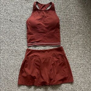 $120 CALIA Rust Red Racerback Crop Top and Skirt Set PickleBall Tennis Sz M